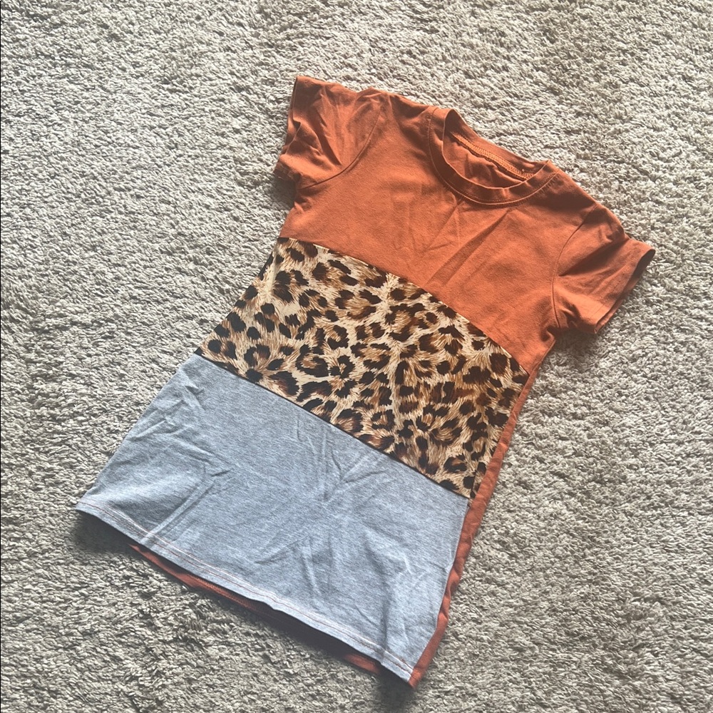 Toddler Girl Burnt Orange, Gray & Leopard Print Dress Size 3